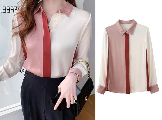 Contast colored Blouse, Woman Designer Asymmetrical Styled Art Collared Shirt for Smart Casual/ Formal/ Gift for her