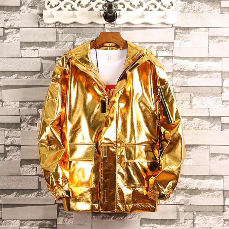 Glossy finish woman jacket with hood, designer shiny Korean style dance hip hop jacket casual street wear jacket different color plus size