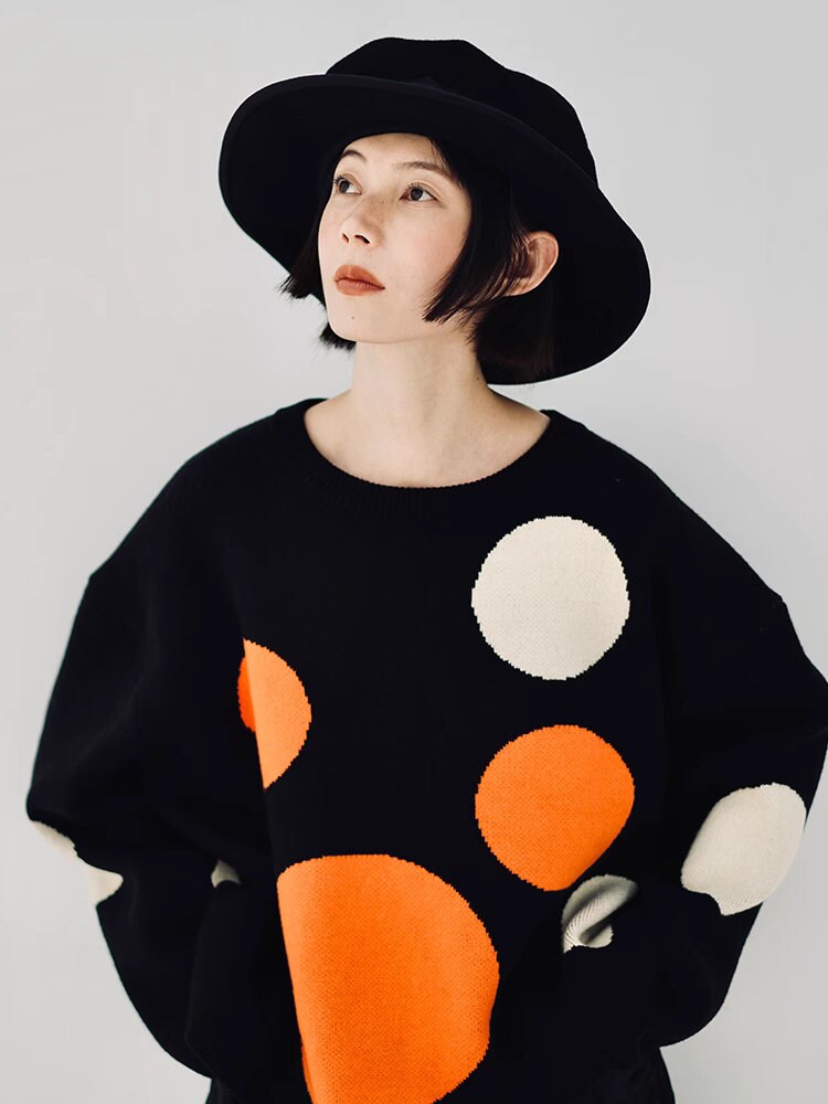 Colorful Dots Pattern Sweater, designer woman trendy loose fit sweater fall winter smart casual sweatshirt office sweater knitted wear