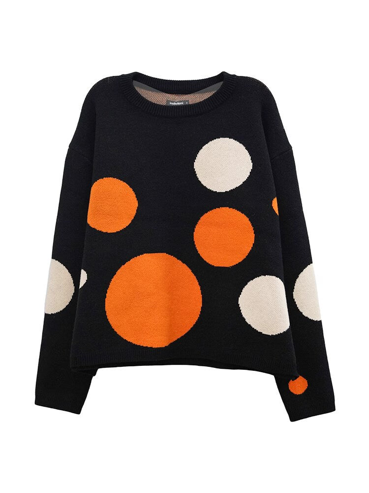 Colorful Dots Pattern Sweater, designer woman trendy loose fit sweater fall winter smart casual sweatshirt office sweater knitted wear