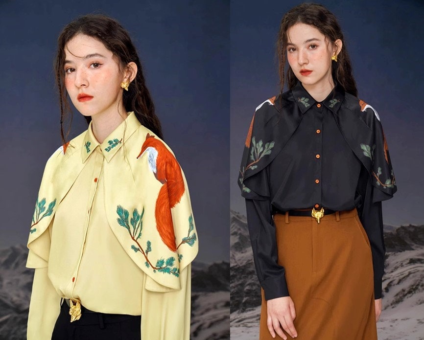 Wolf embroidery shirt with detachable cape, designer creative button shirt long sleeve retro top formal smart casual office wedding prom