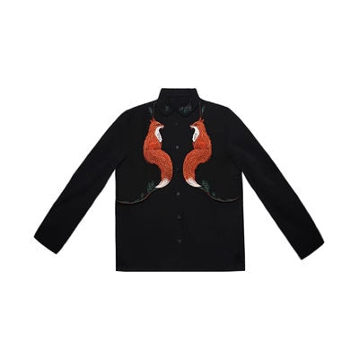 Wolf embroidery shirt, designer creative button shirt long sleeve retro top formal smart casual office wedding prom party gift