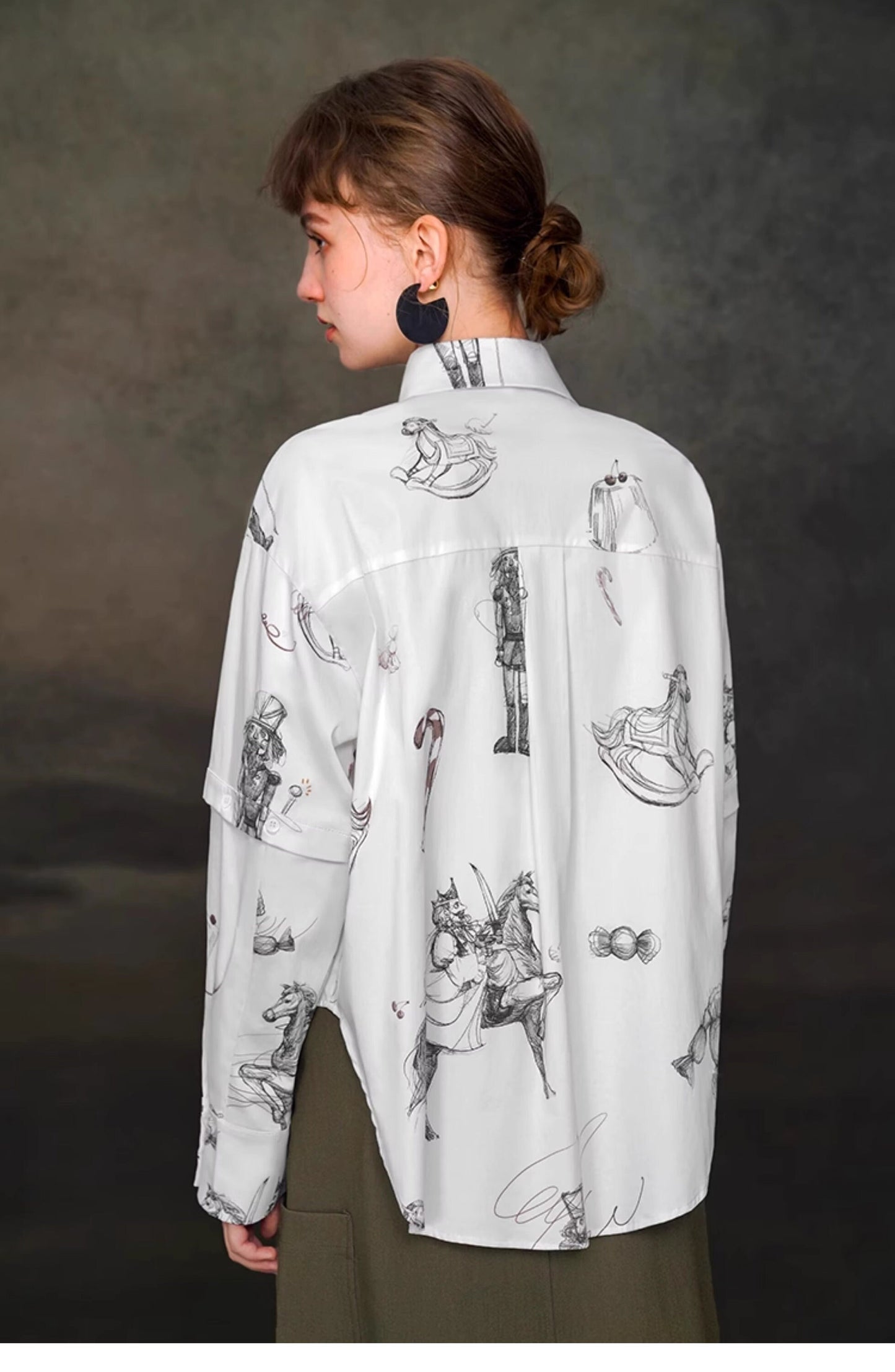 Nutcracker graphics blouse detachable sleeves, Designer Women long sleeve artistic shirt Smart Causal/ Formal/ Party Event/ Prom Wedding