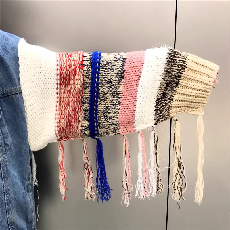 Colorful fringed sleeves denim jacket, designer woman casual street wear jacket smart casual party outdoors everyday jacket knit wear jacket