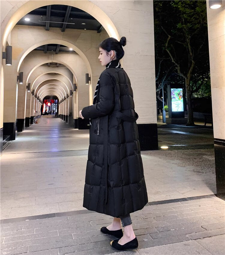 Black down filled long jacket, designer woman puffer cropped coat pattern collar winter long coat outdoors wear party wedding trench coat