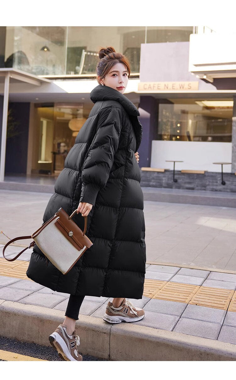 Black/ brown/ white down filled long jacket, designer woman puffer cropped coat magnet button winter long coat outdoors wear trench coat