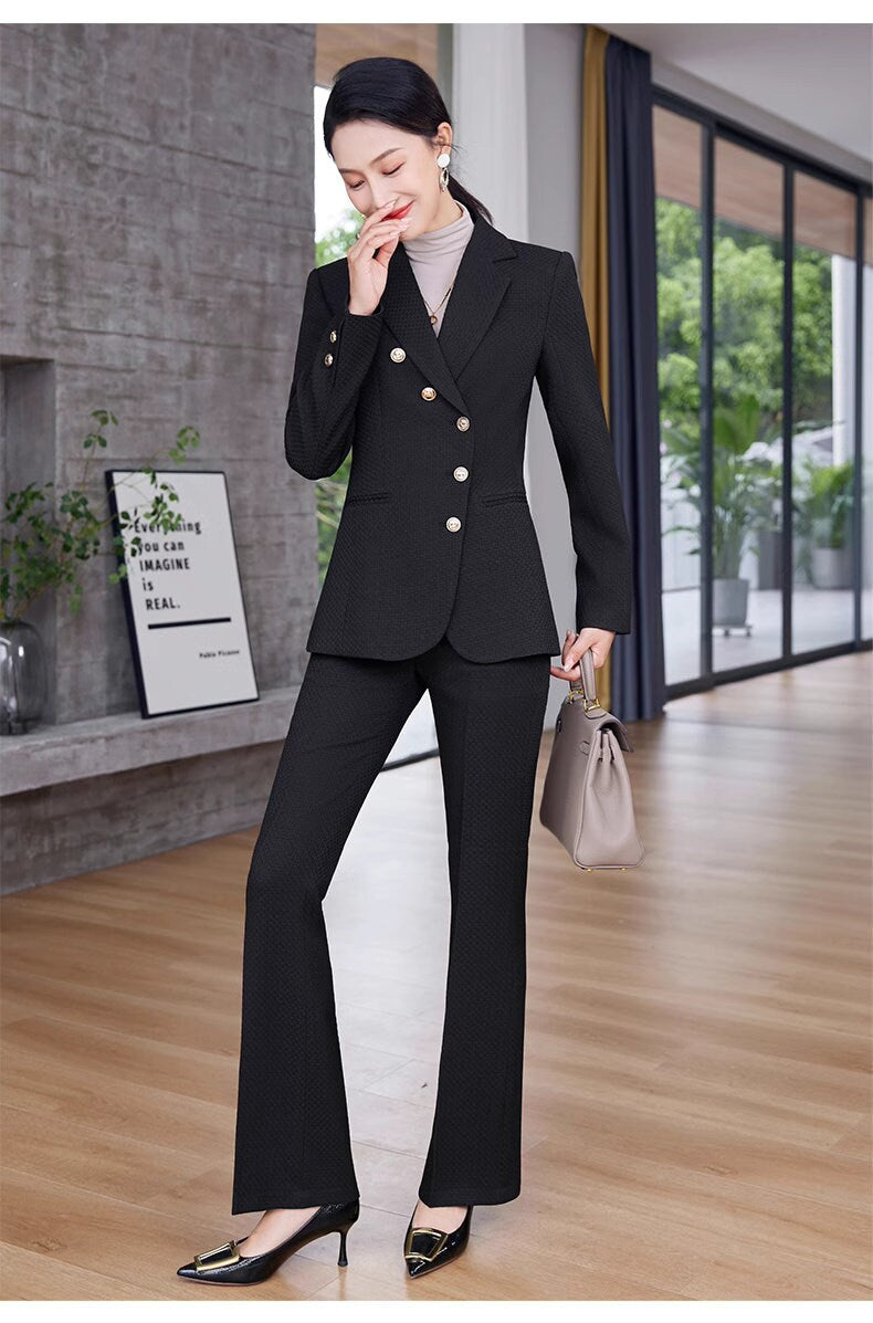 Coffee brown/ khaki/ black pantsuit in various colors, designer women blazer + pants solid color formal suit set formal office wedding