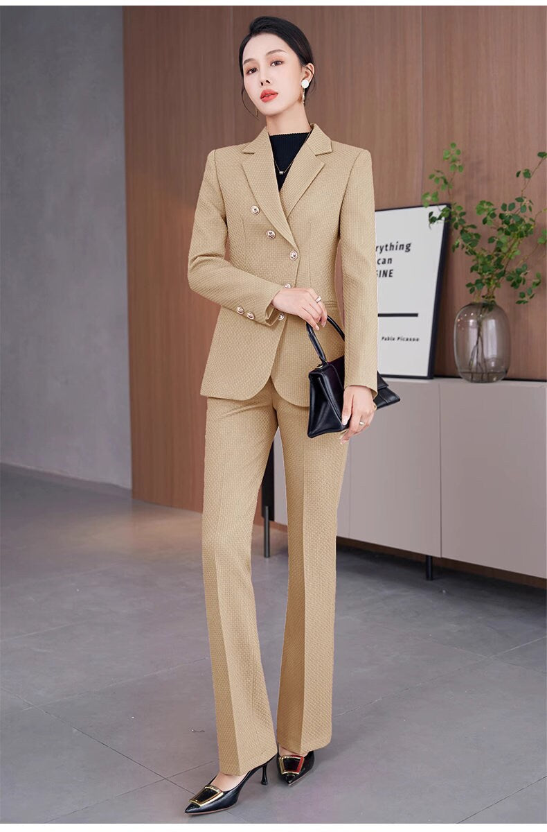 Coffee brown/ khaki/ black pantsuit in various colors, designer women blazer + pants solid color formal suit set formal office wedding