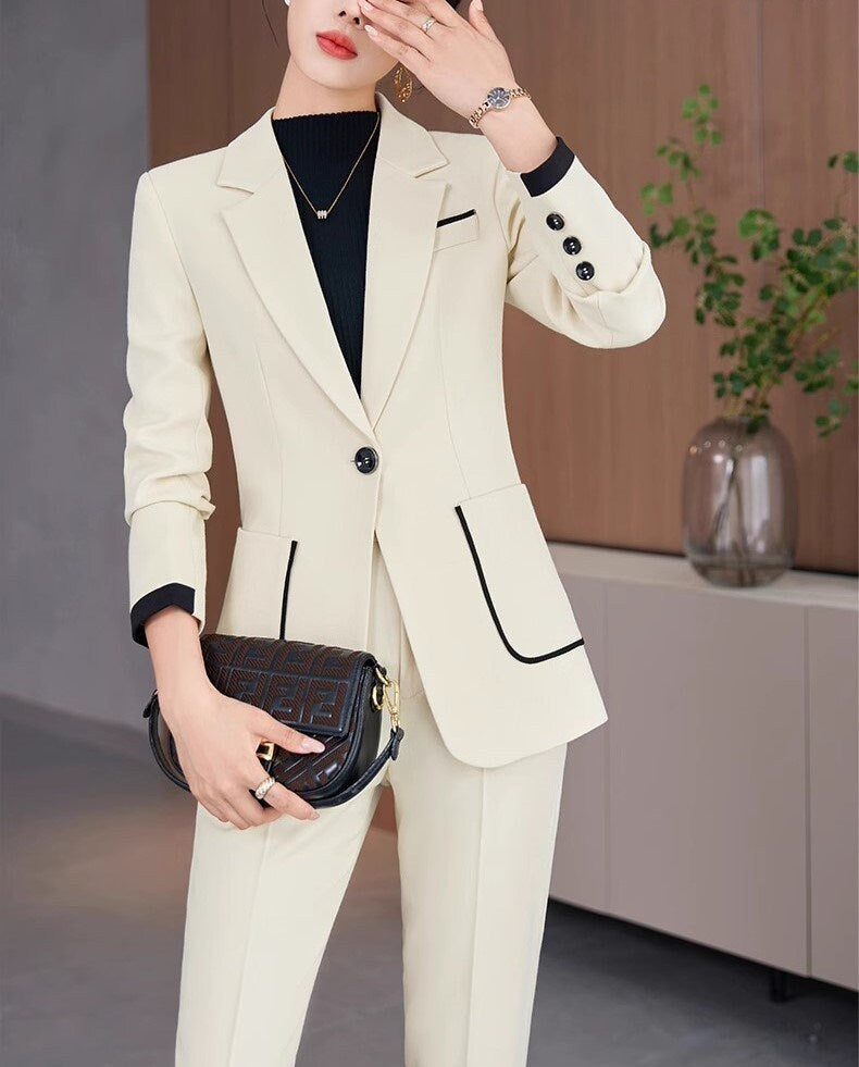 Trendy Pantsuit in various colors, Designer Women slim cut winter Suit Jacket + Pants, Smart Causal/ Formal/ Party Event/ Prom Wedding/Gift