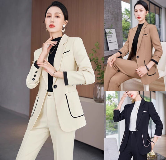 Trendy Pantsuit in various colors, Designer Women slim cut winter Suit Jacket + Pants, Smart Causal/ Formal/ Party Event/ Prom Wedding/Gift