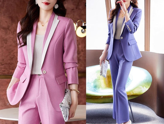 Pink/ Purple/ Black Trendy Pantsuit, Designer Women slim cut Suit Jacket + Pants, Smart Causal/ Formal/ Party Event/ Prom Wedding/Gif