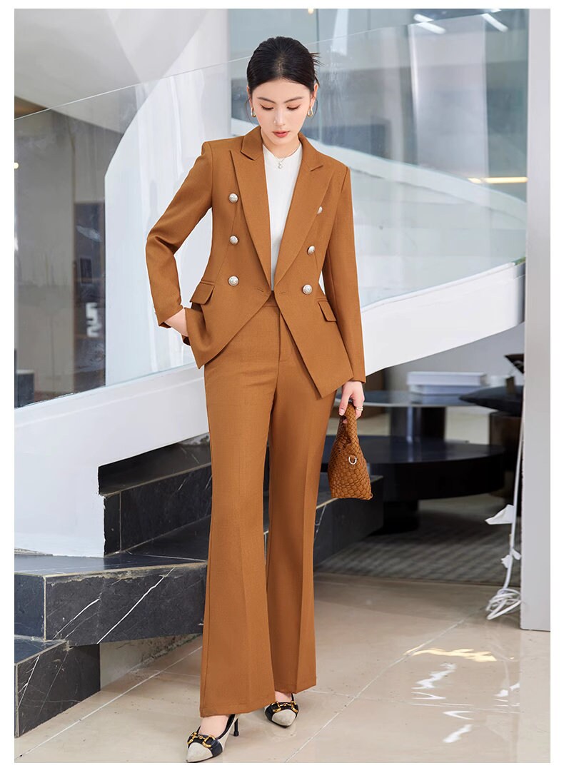 Trendy Pantsuit in various colors, Designer Women sleeved winter falls Suit Jacket + Pants, Smart Causal/ Formal/ Party Event/ Prom Wedding