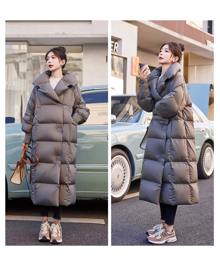 Black/ brown/ white down filled long jacket, designer woman puffer cropped coat magnet button winter long coat outdoors wear trench coat