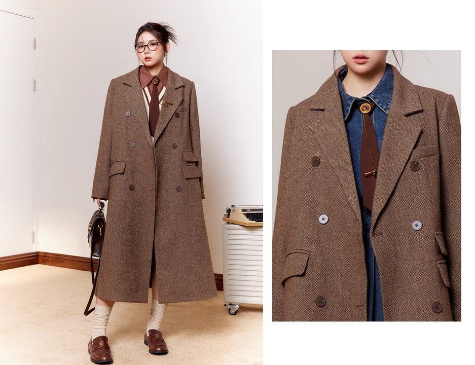 Classic vintage brown Trench Coat, Designer Woman long coat various sizes for Smart Casual/ Formal/Outdoors/ Gift for her