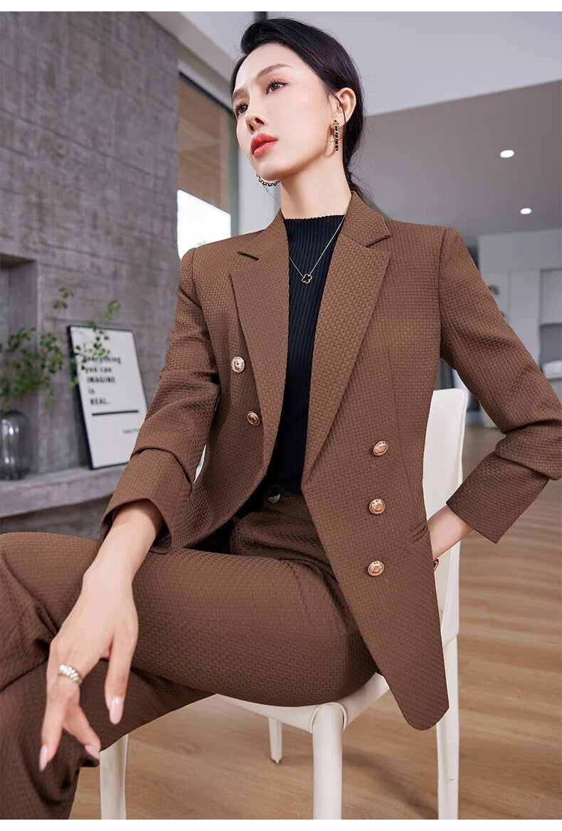 Coffee brown/ khaki/ black pantsuit in various colors, designer women blazer + pants solid color formal suit set formal office wedding