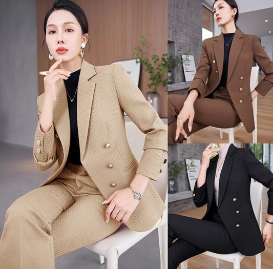 Coffee brown/ khaki/ black pantsuit in various colors, designer women blazer + pants solid color formal suit set formal office wedding