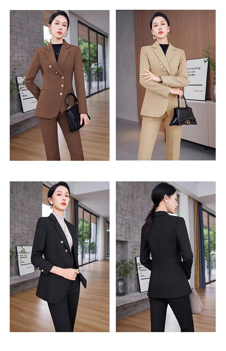 Coffee brown/ khaki/ black pantsuit in various colors, designer women blazer + pants solid color formal suit set formal office wedding