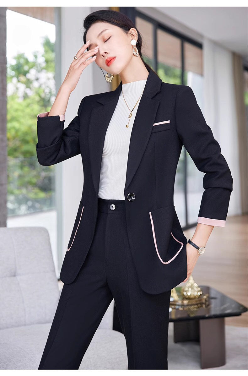 Trendy Pantsuit in various colors, Designer Women slim cut winter Suit Jacket + Pants, Smart Causal/ Formal/ Party Event/ Prom Wedding/Gift