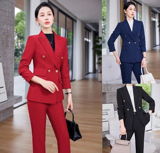 Red/ Black/ Blue Trendy Pantsuit, Designer Women winter falls Suit Jacket + Pants, Smart Causal/ Formal/ Party Event/ Prom Wedding/Gift