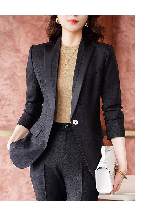 Pink/ Purple/ Black Trendy Pantsuit, Designer Women slim cut Suit Jacket + Pants, Smart Causal/ Formal/ Party Event/ Prom Wedding/Gif