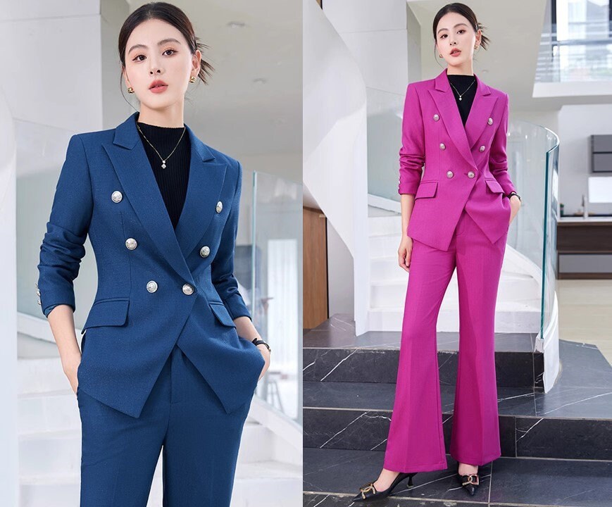 Trendy Pantsuit in various colors, Designer Women sleeved winter falls Suit Jacket + Pants, Smart Causal/ Formal/ Party Event/ Prom Wedding