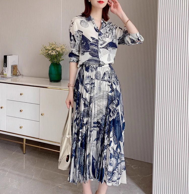 Designer classic art pattern dress long sleeves, women one-piece dress with graphics pattern, dress for formal or casual