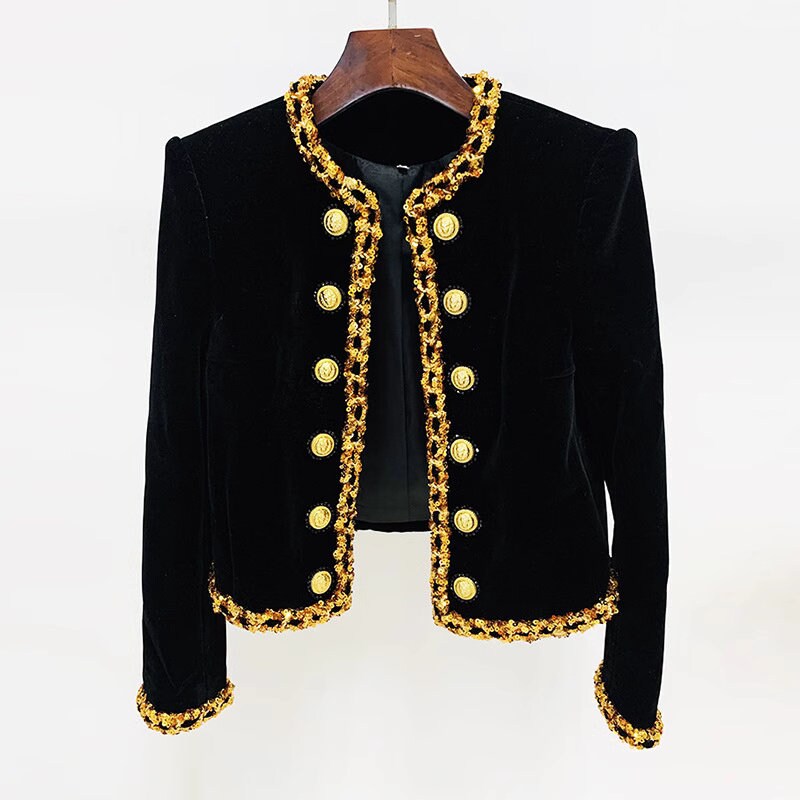 Beaded chain velvet jacket, designer woman luxury blazer formal golden suit jacket for ball party wedding event gift