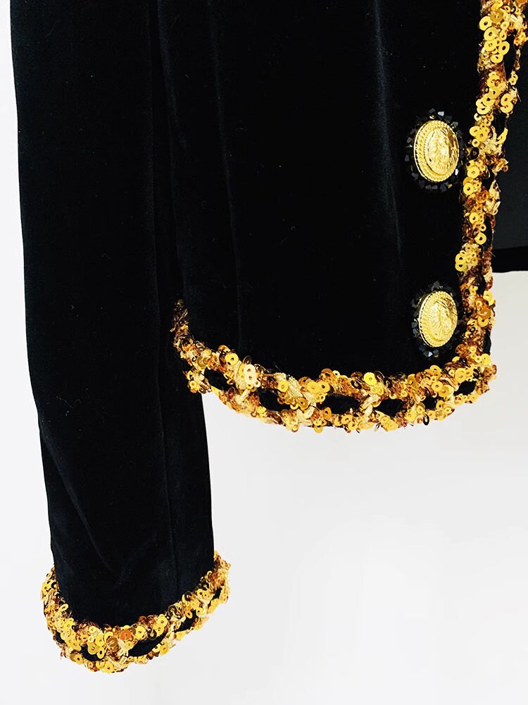 Beaded chain velvet jacket, designer woman luxury blazer formal golden suit jacket for ball party wedding event gift