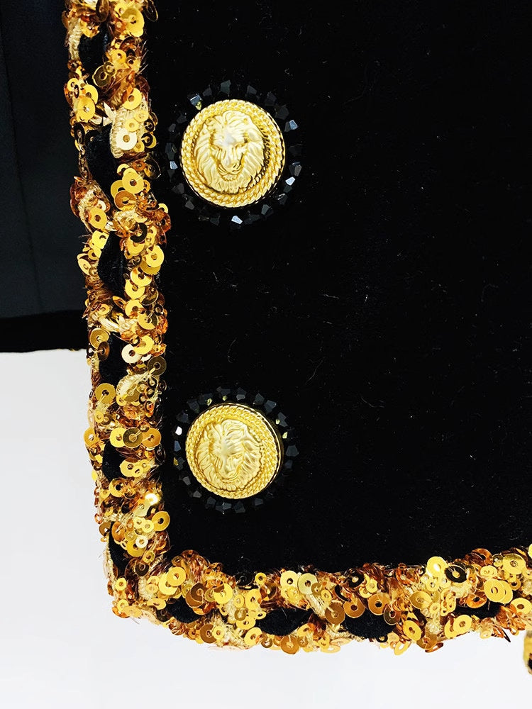 Beaded chain velvet jacket, designer woman luxury blazer formal golden suit jacket for ball party wedding event gift