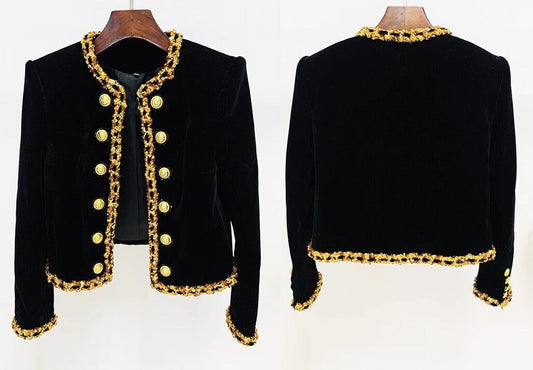 Beaded chain velvet jacket, designer woman luxury blazer formal golden suit jacket for ball party wedding event gift