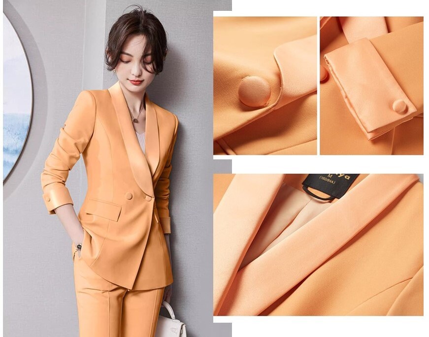 Orange/ White Trendy Pantsuit, Designer Women sleeved slim cut Suit Jacket + Pants, Smart Causal/ Formal suit / Party/ Prom Wedding suit