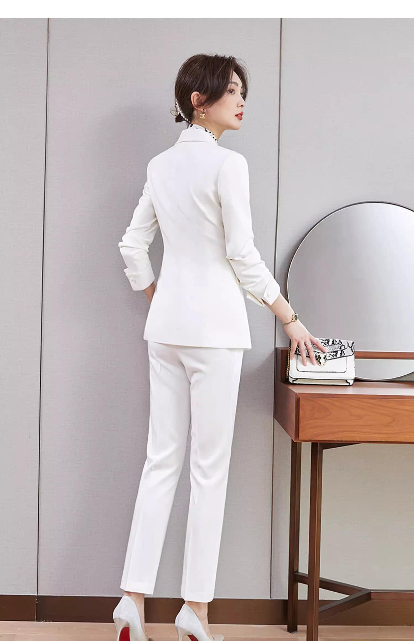 Orange/ White Trendy Pantsuit, Designer Women sleeved slim cut Suit Jacket + Pants, Smart Causal/ Formal suit / Party/ Prom Wedding suit