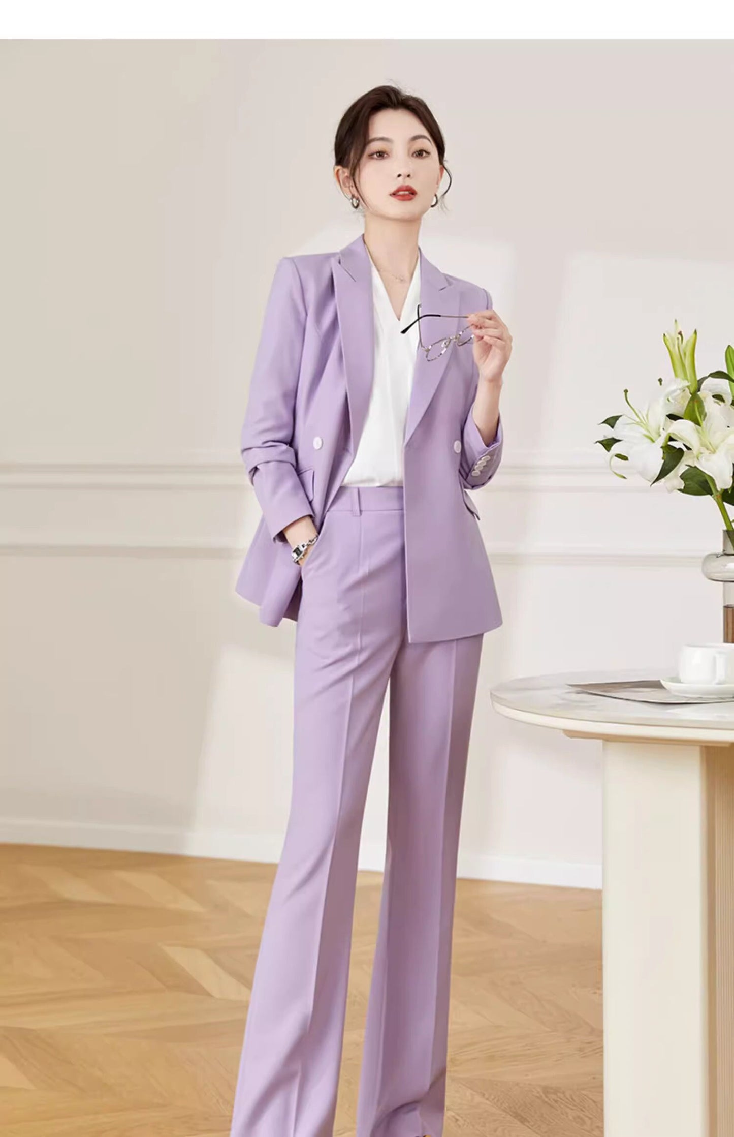 Orange/ Purple/ White Trendy Pantsuit, Designer Women sleeved Suit Jacket + Pants, Smart Formal suit / Party Event/ Prom Wedding suit