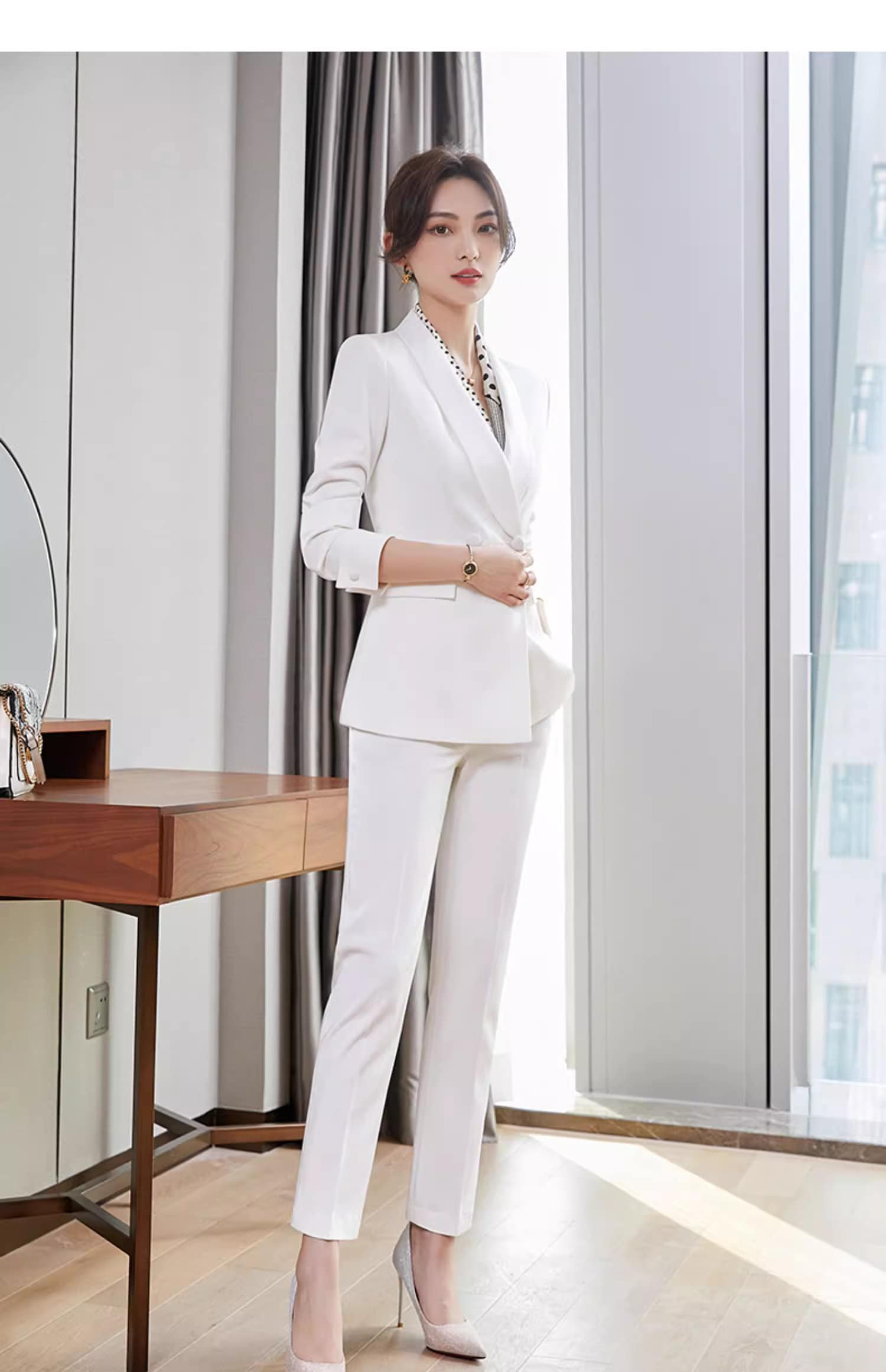 Orange/ White Trendy Pantsuit, Designer Women sleeved slim cut Suit Jacket + Pants, Smart Causal/ Formal suit / Party/ Prom Wedding suit