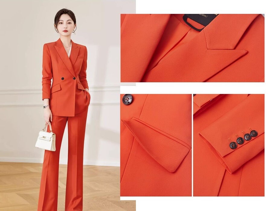 Orange/ Purple/ White Trendy Pantsuit, Designer Women sleeved Suit Jacket + Pants, Smart Formal suit / Party Event/ Prom Wedding suit