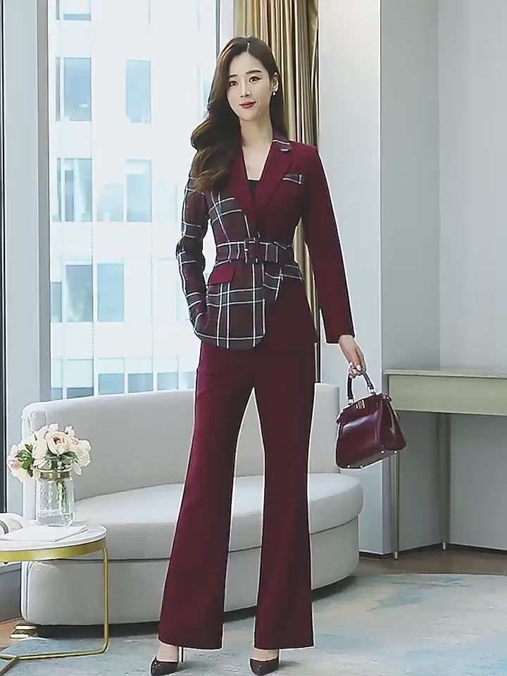 Patchwork asymmetric pantsuit, designer woman trendy blazer + pants, Smart Causal suit set/ Party Event/ Prom Wedding/Gift